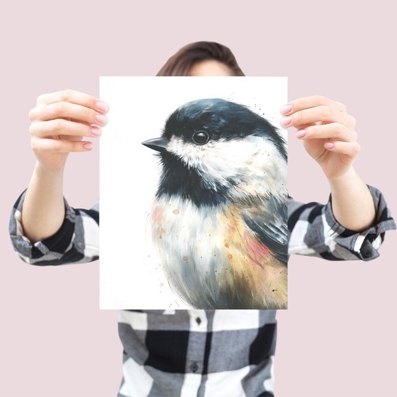 Watercolor Chickadee Bird Portrait Wall Art Print, Unframed - Charming Nature - Picture 4 of 7